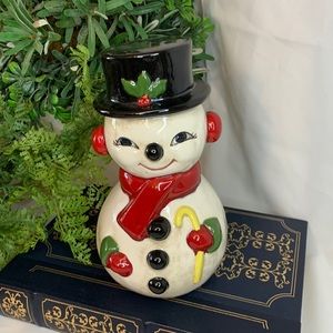 Super cute vintage 1982 hand made ceramic whimsical snowman